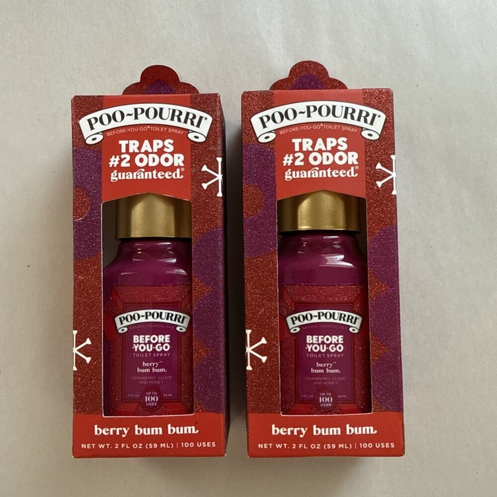 Poo-Pourri Before You Go Toilet Spray Berry Bum Bum Lot Of 2 Christmas 4 oz ￼